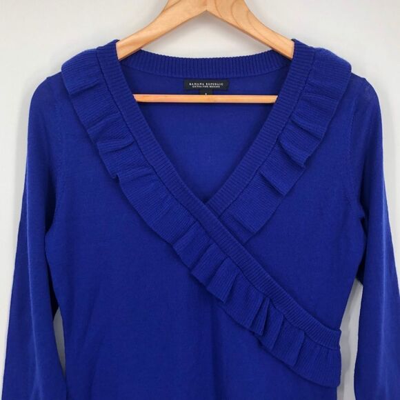 Banana Republic Merino Wool Sweater Womens Small Royal Blue Ruffle Wrap - Picture 2 of 7